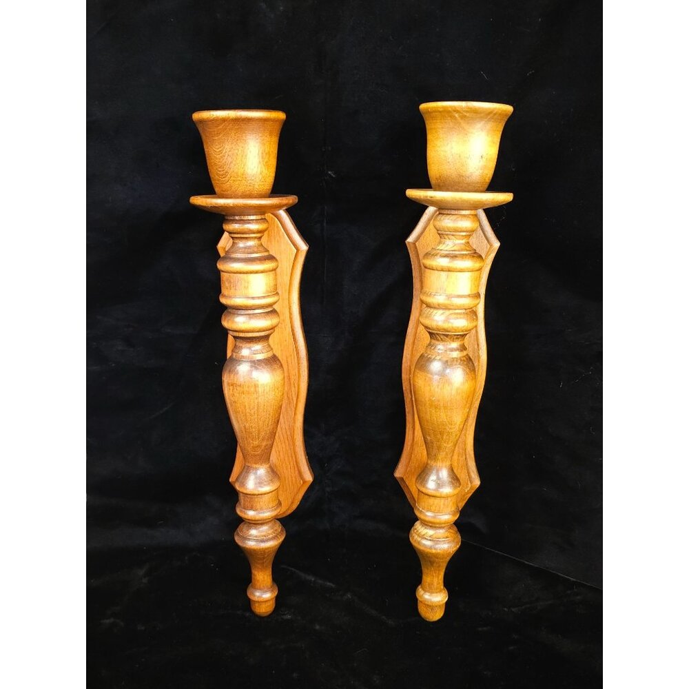 Pair of Vintage Homco Hand-Turned Wood Wall Sconces